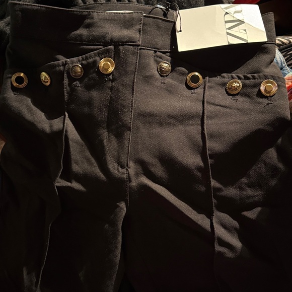 Zara Black Gold Button Detail Flared Pants - Picture 7 of 9